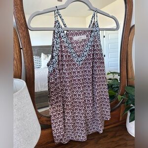 LOFT Burgundy and Navy Floral V-Neck Top